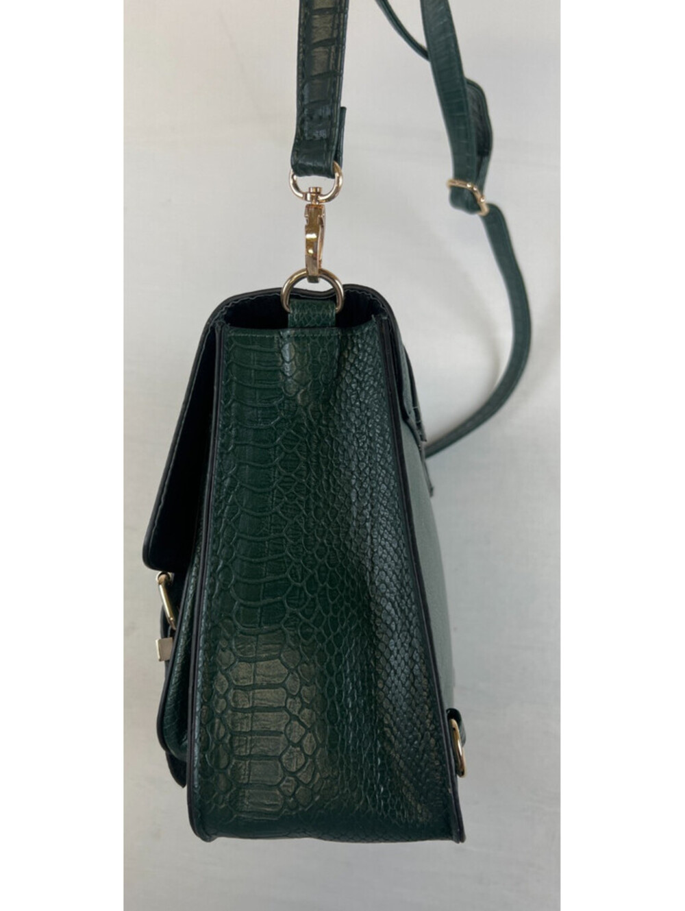 River Island Green Faux Leather Crossbody Satchel Bag Strap Buckle Handbag - Picture 7 of 13